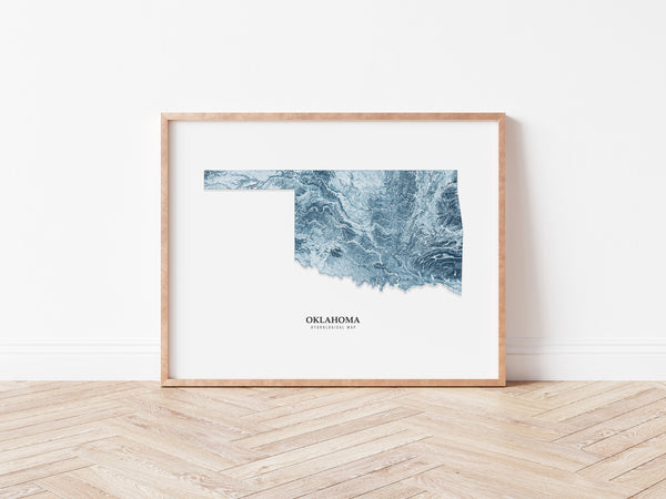 Oklahoma Hydrological Map Poster Blue