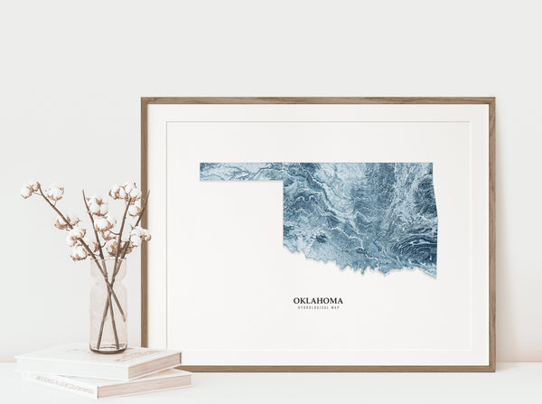 Oklahoma Hydrological Map Poster Blue