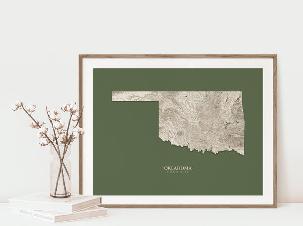 Oklahoma Hydrological Map Poster Green
