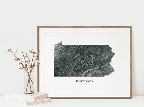 Pennsylvania Hydrological Map Black