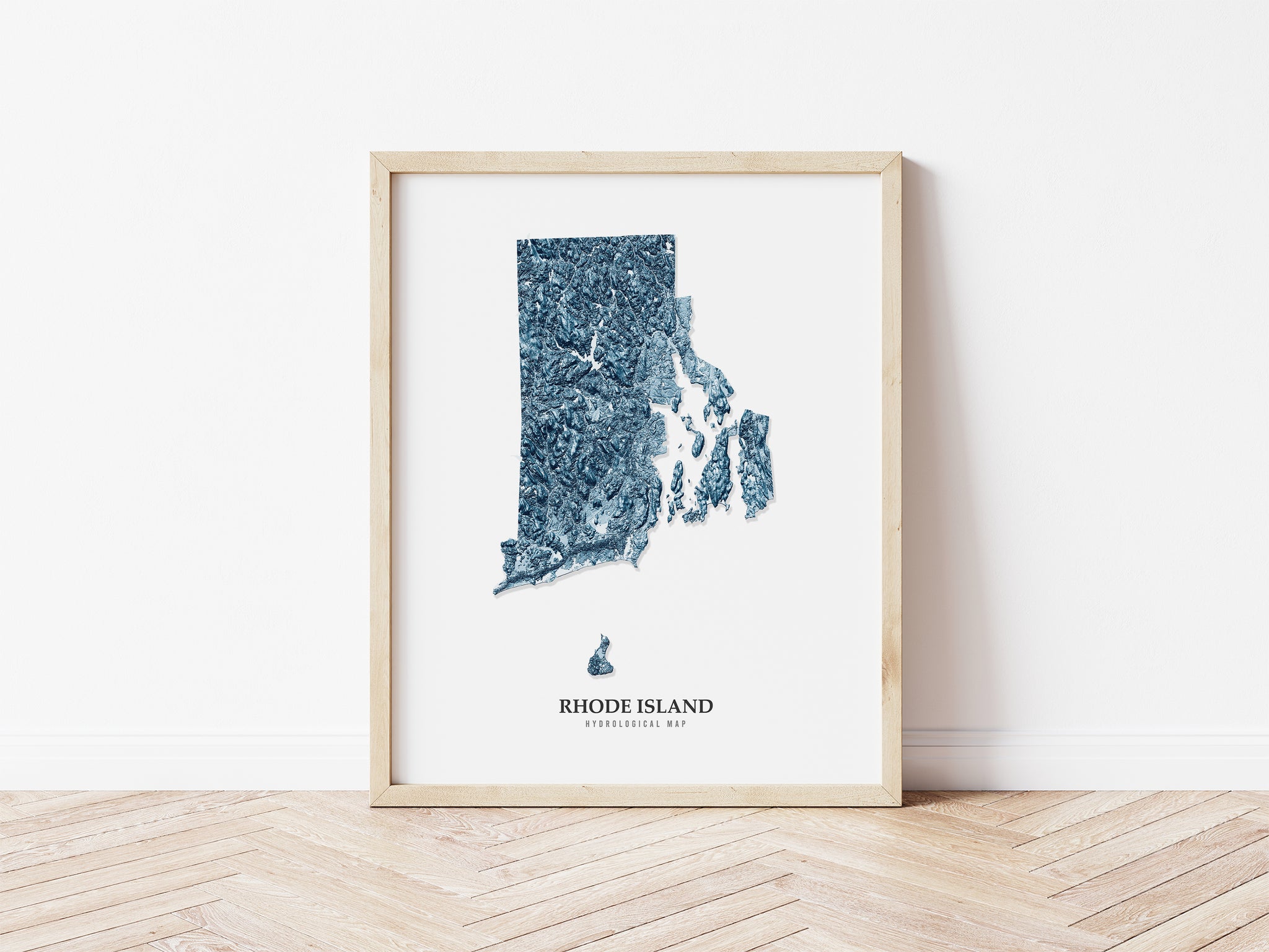 Rhode Island Hydrological Map Poster Blue