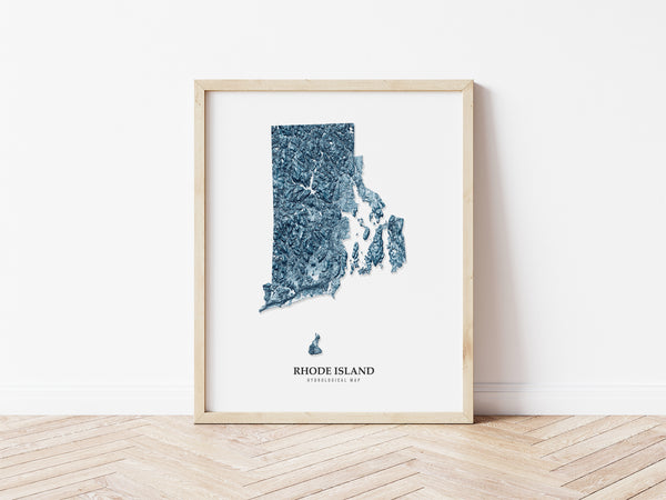 Rhode Island Hydrological Map Poster Blue