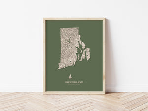Rhode Island Hydrological Map Poster Green