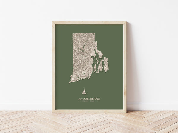 Rhode Island Hydrological Map Poster Green