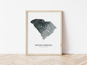 South Carolina Hydrological Map Poster Black