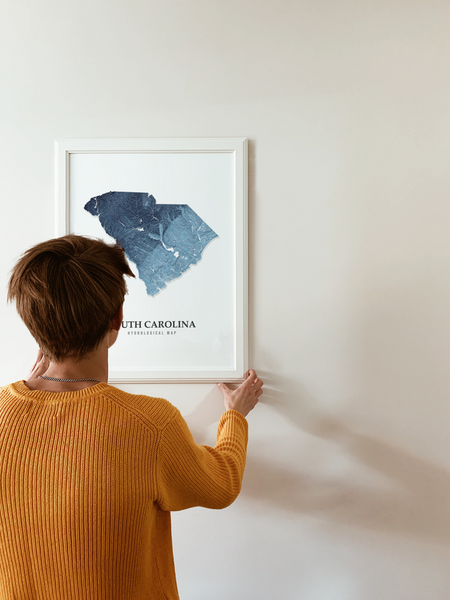 South Carolina Hydrological Map Poster Blue