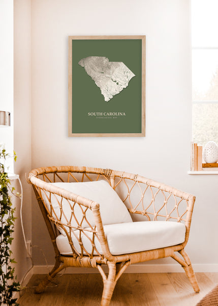 South Carolina Hydrological Map Poster Green