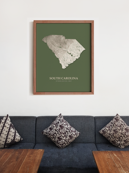 South Carolina Hydrological Map Poster Green