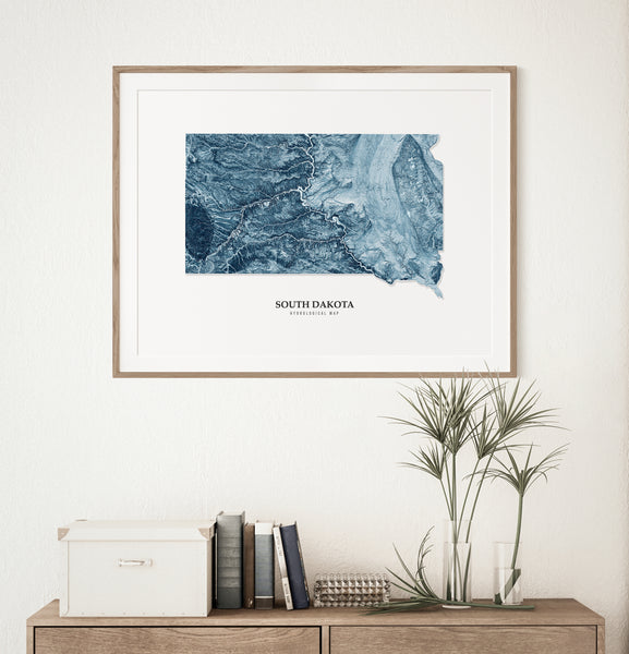 South Dakota Hydrological Map Poster Blue