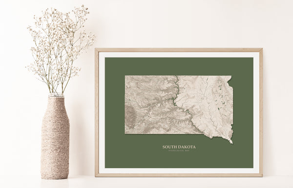 South Dakota Hydrological Map Poster Green