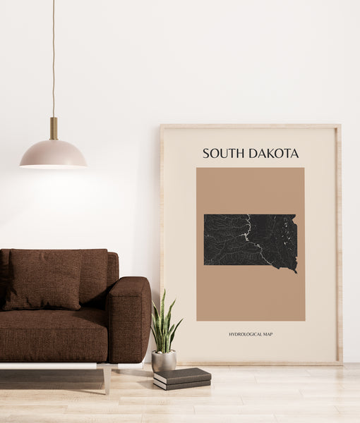 South Dakota Mid-Century Modern Hydrological Map