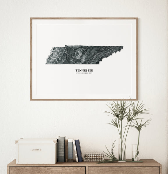 Tennessee Hydrological Map Poster Black
