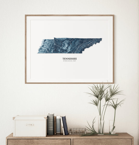 Tennessee Hydrological Map Poster Blue