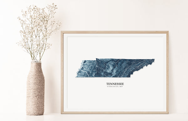 Tennessee Hydrological Map Poster Blue