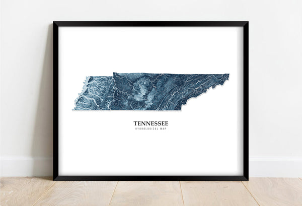 Tennessee Hydrological Map Poster Blue