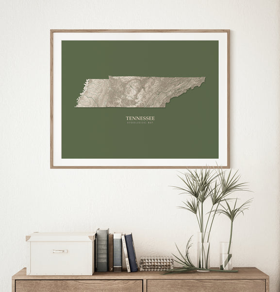 Tennessee Hydrological Map Poster Green