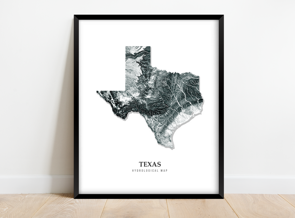 Texas Hydrological Map Poster Black
