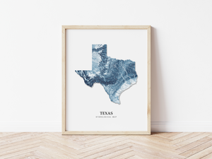 Texas Hydrological Map Poster Blue
