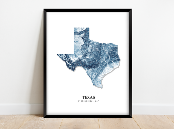 Texas Hydrological Map Poster Blue