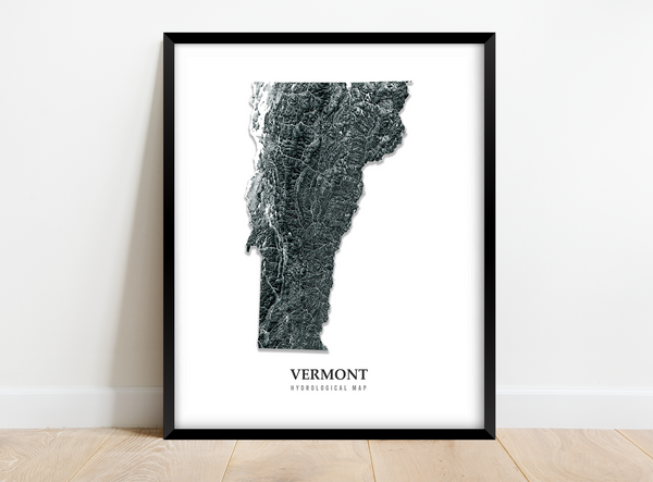 Vermont Hydrological Map Poster Black