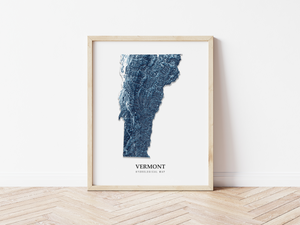 Vermont Hydrological Map Poster Blue