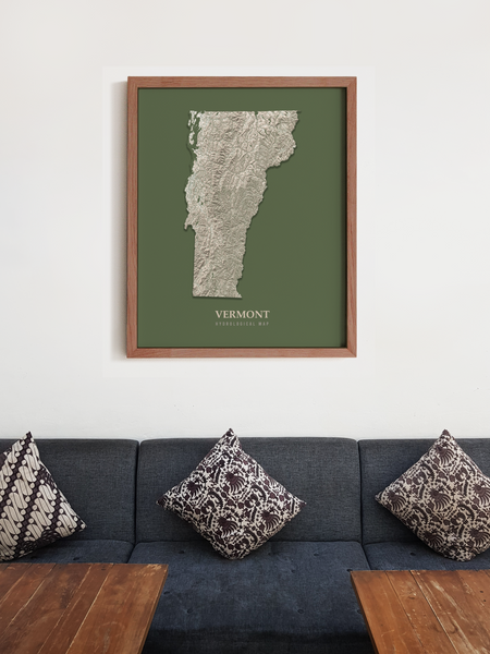 Vermont Hydrological Map Poster Green
