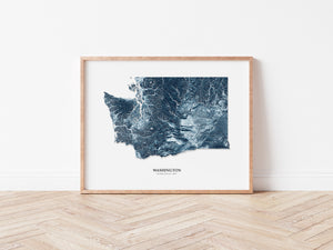 Washington Hydrological Map Poster Blue