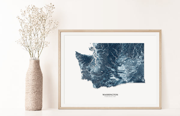 Washington Hydrological Map Poster Blue