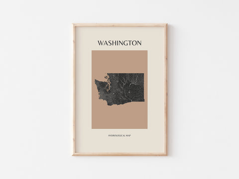 Washington Mid-Century Modern Hydrological Map