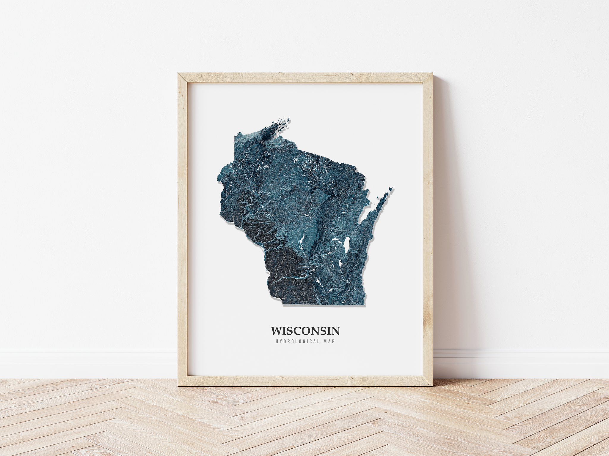 Wisconsin Hydrological Map Poster Blue