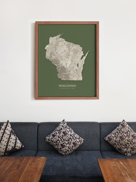 Wisconsin Hydrological Map Poster Green