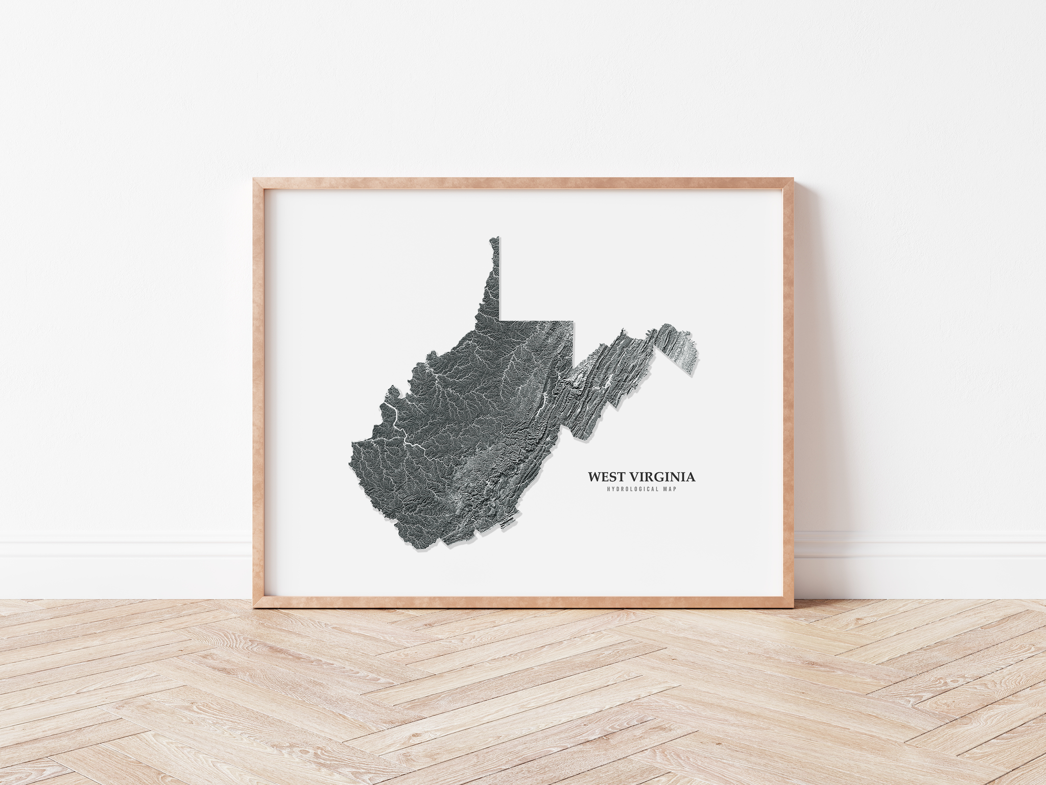 West Virginia Hydrological Map Poster Black