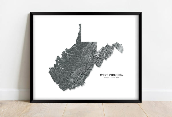 West Virginia Hydrological Map Poster Black