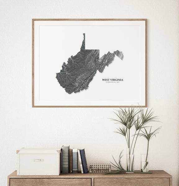 West Virginia Hydrological Map Poster Black