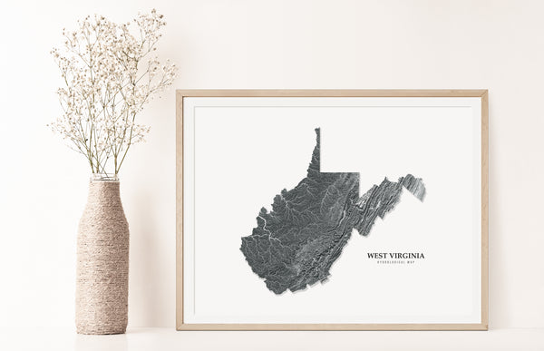 West Virginia Hydrological Map Poster Black