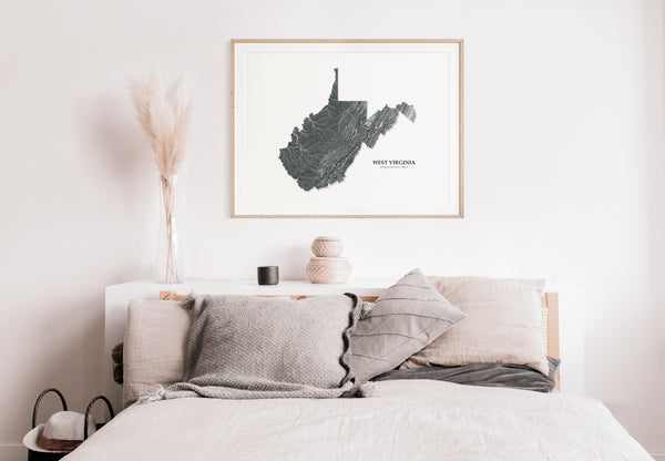 West Virginia Hydrological Map Poster Black