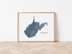 West Virginia Hydrological Map Poster Blue