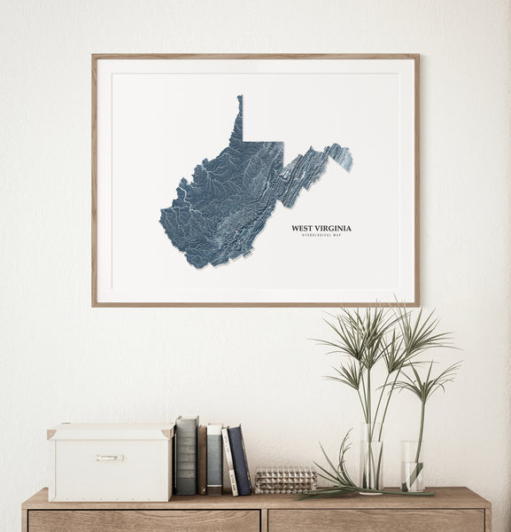 West Virginia Hydrological Map Poster Blue