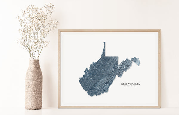 West Virginia Hydrological Map Poster Blue