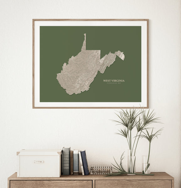West Virginia Hydrological Map Poster Green