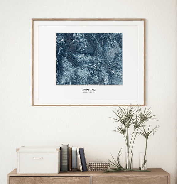 Wyoming Hydrological Map Poster Blue