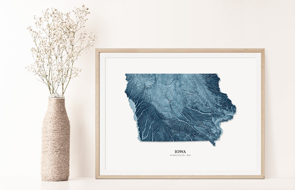 Iowa Hydrological Map Poster Blue