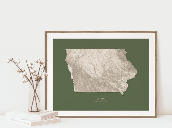 Iowa Hydrological Map Poster Green