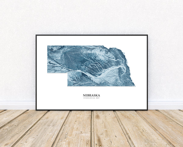 Nebraska Hydrological Map Poster Blue