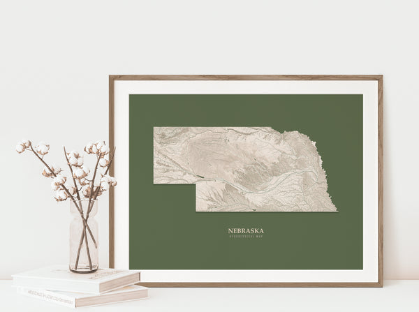 Nebraska Hydrological Map Poster Green